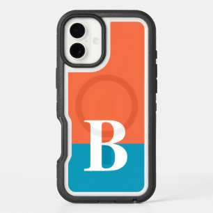 Monogram Monogrammed Simple Modern Orange Blue iPhone 16 Plus Case