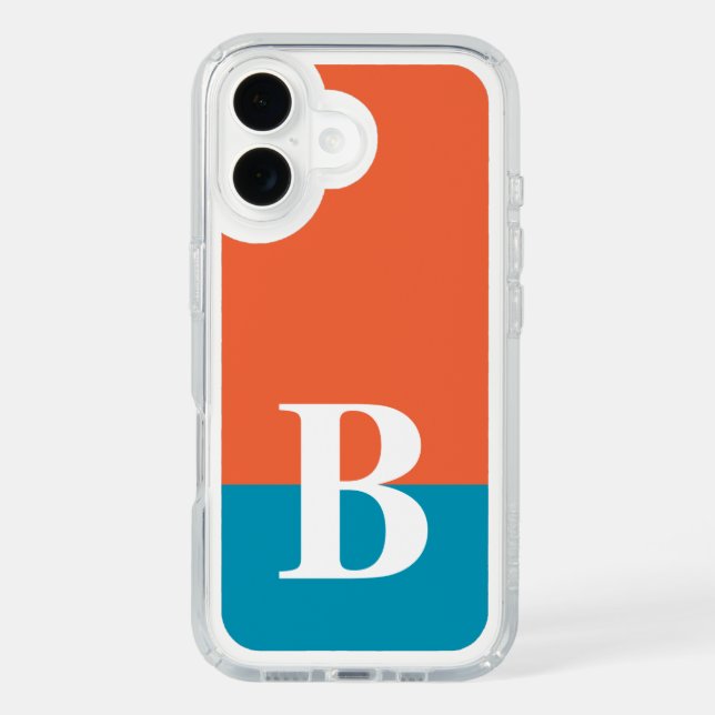 Monogram Monogrammed Simple Modern Orange Blue Speck iPhone Case (Front)