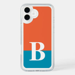 Monogram Monogrammed Simple Modern Orange Blue iPhone 16 Plus Case