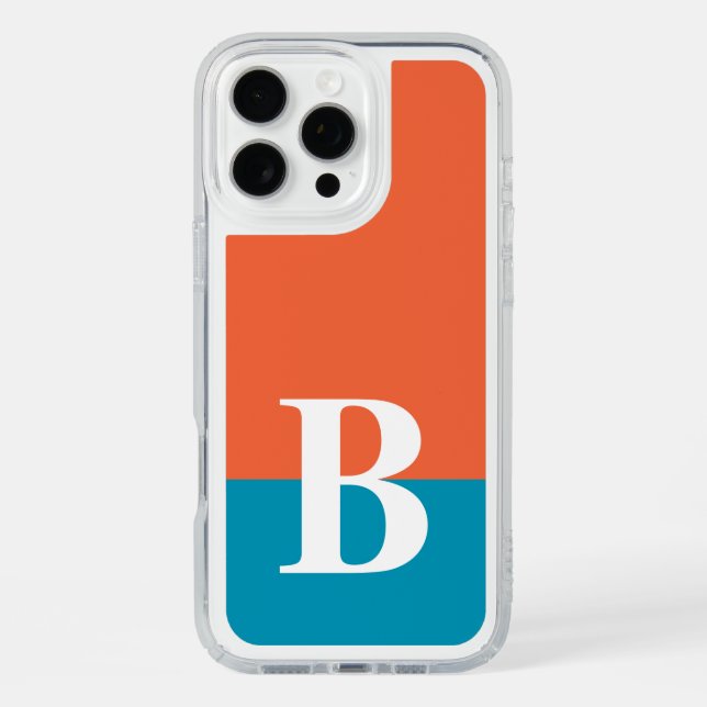 Monogram Monogrammed Simple Modern Orange Blue Speck iPhone Case (Front)