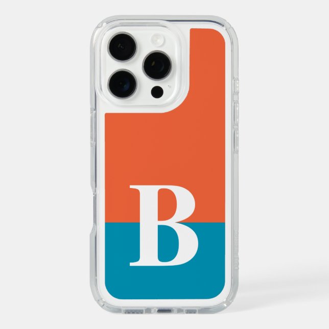 Monogram Monogrammed Simple Modern Orange Blue Speck iPhone Case (Front)