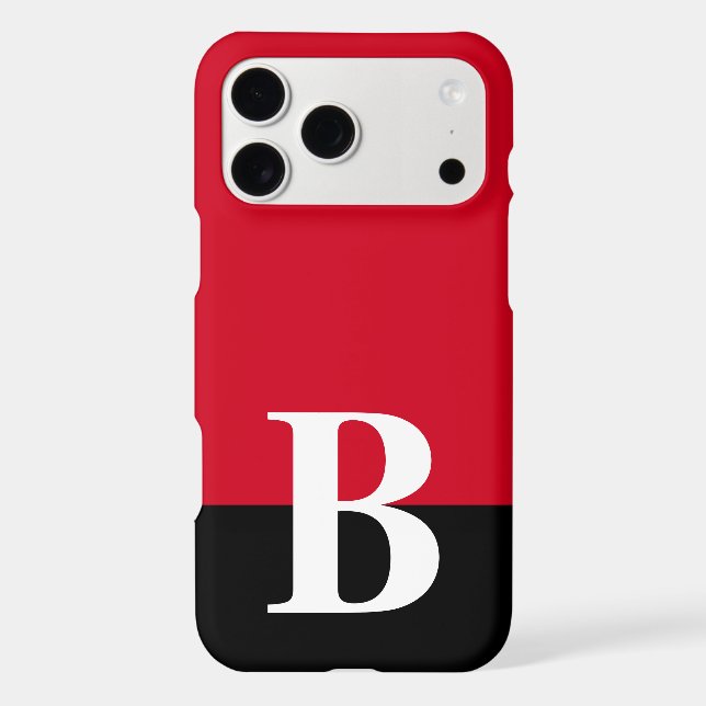 Monogram Monogrammed Simple Modern Red Black Iphone Case (Back)