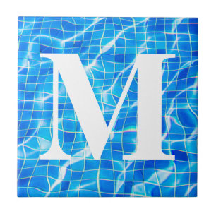 Monogram Monogrammed Swimming Blue Pool Aquatic Ceramic Tile