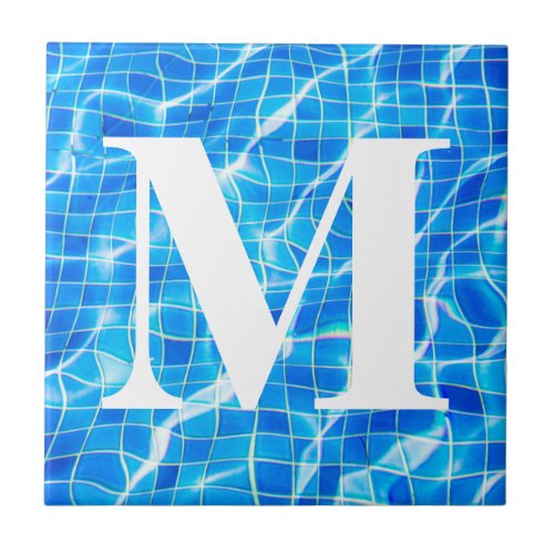 Monogram Monogrammed Swimming Blue Pool Aquatic Ceramic Tile