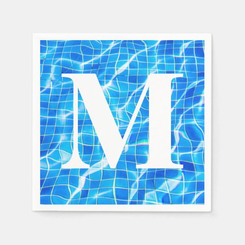 Monogram Monogrammed Swimming Blue Pool Aquatic Napkins