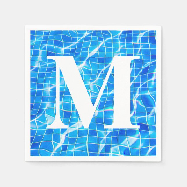 Monogram Monogrammed Swimming Blue Pool Aquatic Napkins (Front)