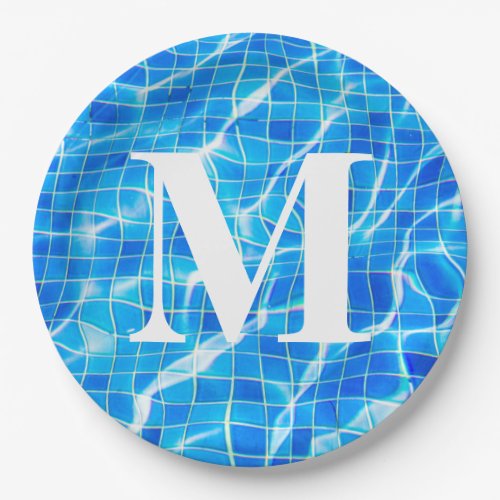 Monogram Monogrammed Swimming Blue Pool Aquatic Paper Plates