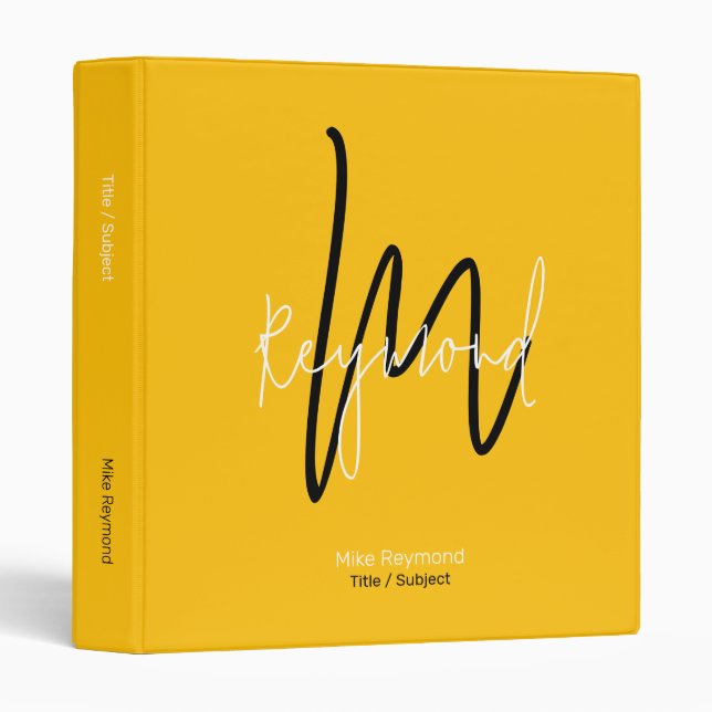 Monogram Monogrammed Vivid Yellow 3 Ring Binder (Front/Spine)