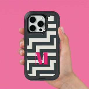 Monogram Monotone Bold Geometric Zigzag Stripe  OtterBox Defender iPhone 12 Mini Case