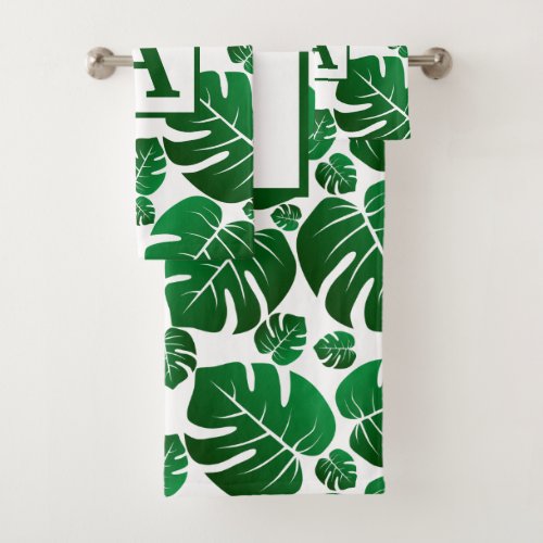 Monogram Monstera Tropical Palm Leaves Bath Towel Set