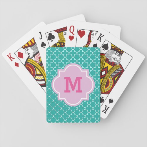 Monogram moroccan quatrefoil trellis playing cards