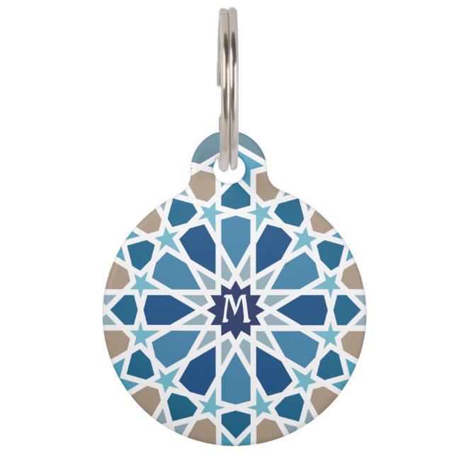 Monogram Moroccan Tile Pattern Pet ID Tag (Front)