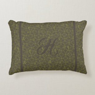 Monogram Moss Green and Brown Scrolled Iron Accent Pillow