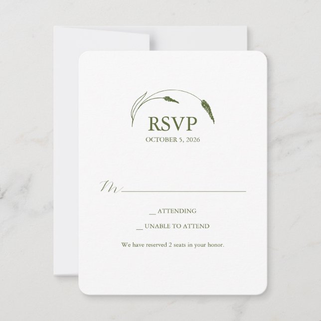Monogram Moss Green RSVP Card (Front)