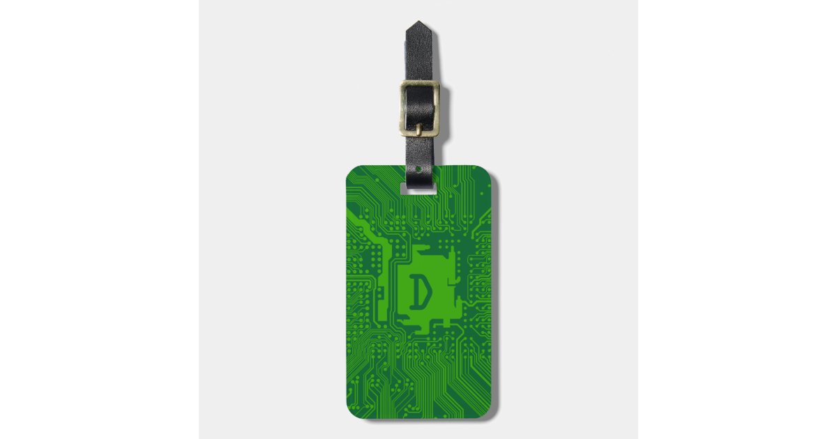 monogram motherboard computer circuit - dark green luggage tag | Zazzle