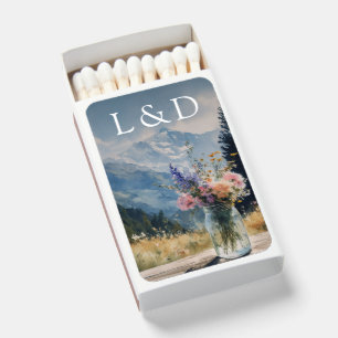 Monogram Mountain Floral Mason Jar Wedding Favor Matchboxes