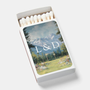 Monogram Mountain String Lights Wedding Favor Matchboxes