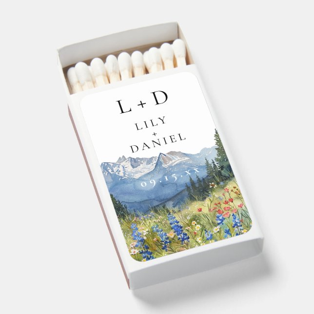 Monogram Mountain Wildflower Wedding Matchboxes (Front Open)