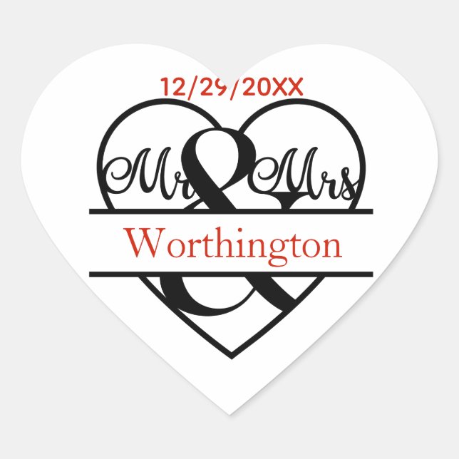 Monogram Mr. and Mrs. Wedding Favor Stickers (Front)