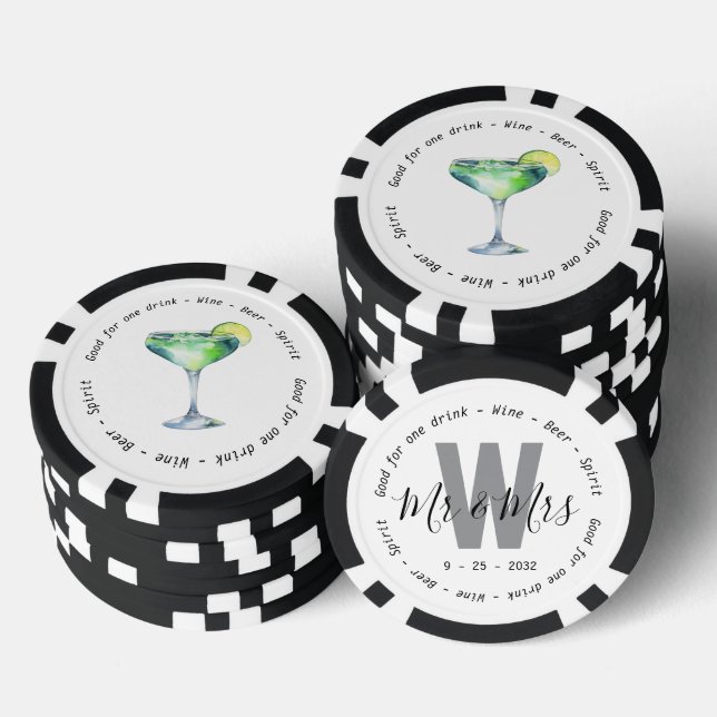 Monogram Mr Mrs Daiquiri Drink Voucher Wedding Poker Chips (Stack)