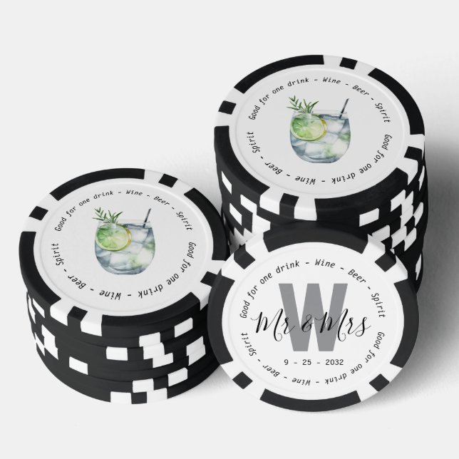 Monogram Mr Mrs Gin Tonic Drink Voucher Wedding Poker Chips (Stack)