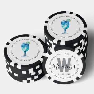 Monogram Mr Mrs Hawaiian Drink Voucher Wedding Poker Chips