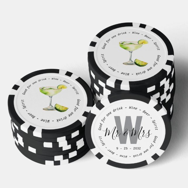Monogram Mr Mrs Margarita Drink Voucher Wedding Poker Chips (Stack)