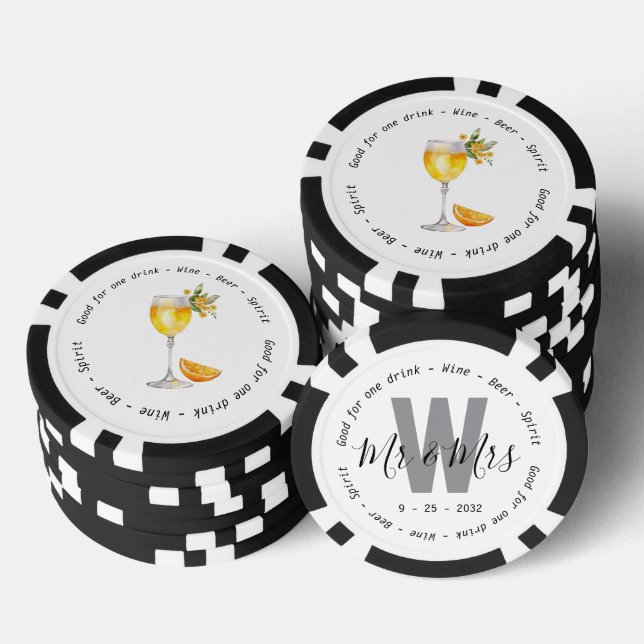 Monogram Mr Mrs Mimosa Drink Voucher Wedding Poker Chips (Stack)