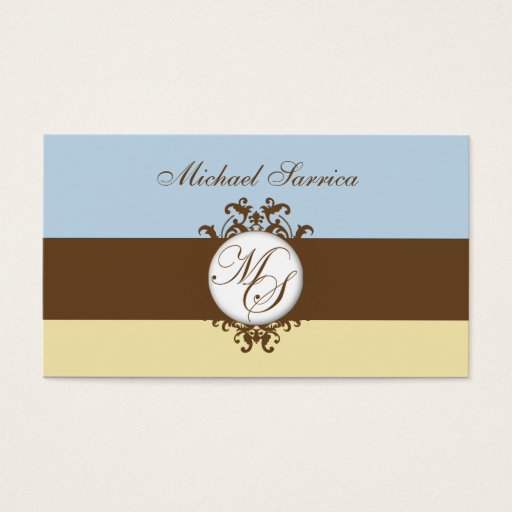 Customizable Monogram MS Brown Damask Blue Cream Gift Tag Business Card Template