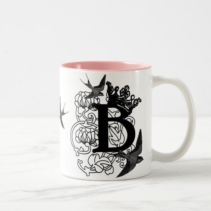 Monogram Mug "B"  with Crown and Birds