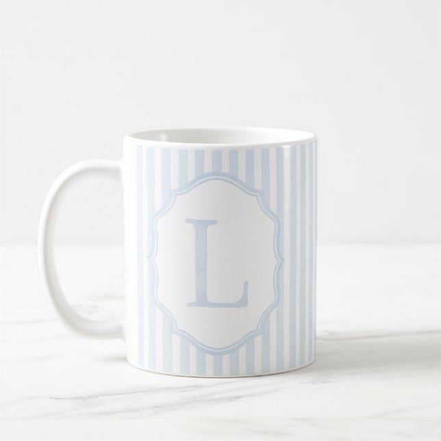 Monogram Mug Letter L, Blue Striped (Left)