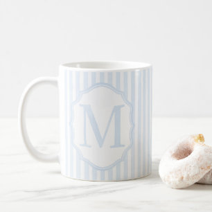 Monogram Mug Letter M, Blue Striped