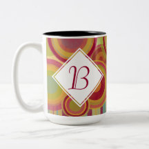 Monogram Mug with Bright, Colorful Rings & Circles