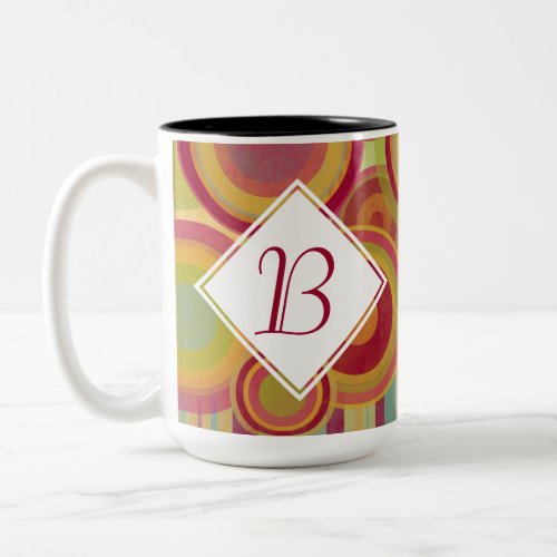 Monogram Mug with Bright Colorful Rings  Circles