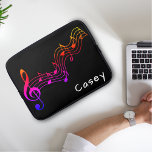 Monogram Music Colorful Black Simple Laptop Sleeve<br><div class="desc">Colorful music notes on black background with a white monogram first name.</div>