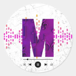 Monogram Music Letter M Classic Round Sticker