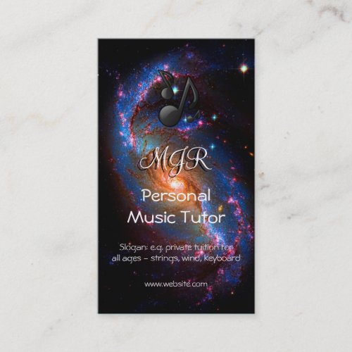 Monogram Music Tutor on Spiral Galaxy space image Business Card