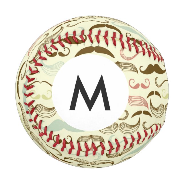 Monogram Mustache pattern, retro style 4 Baseball (Front Left)