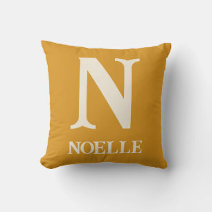 Monogram Mustard Yellow Boho Safari Nursery Throw Pillow