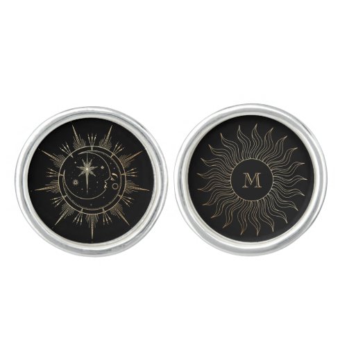 Monogram My Sun and Moon Celestial Gold Black Cufflinks