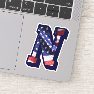 Monogram N American Flag Letter N Initial USA Sticker