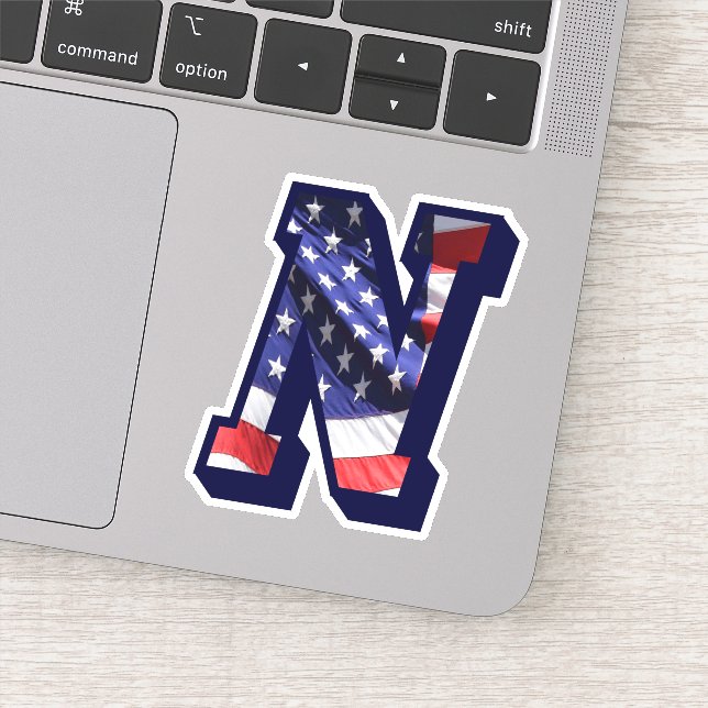 Monogram N American Flag Letter N Initial USA Sticker (Detail)
