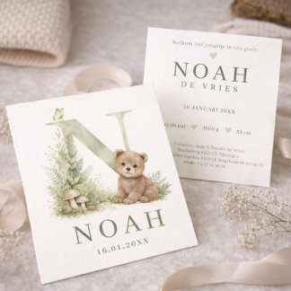 Monogram N Beer Woodland Animal Watercolor Birth A Card