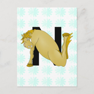 Monogram N Cartoon Horse Personalised Postcard
