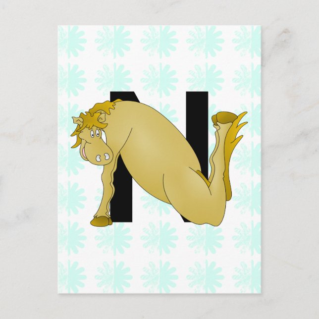 Monogram N Cartoon Horse Personalised Postcard (Front)