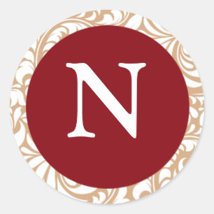 Monogram N Cranberry Color Design Designer Wedding Classic Round Sticker