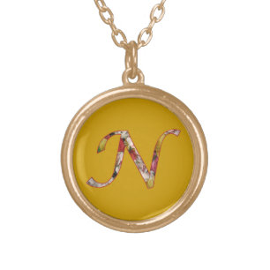 Monogram N Floral Design Necklace