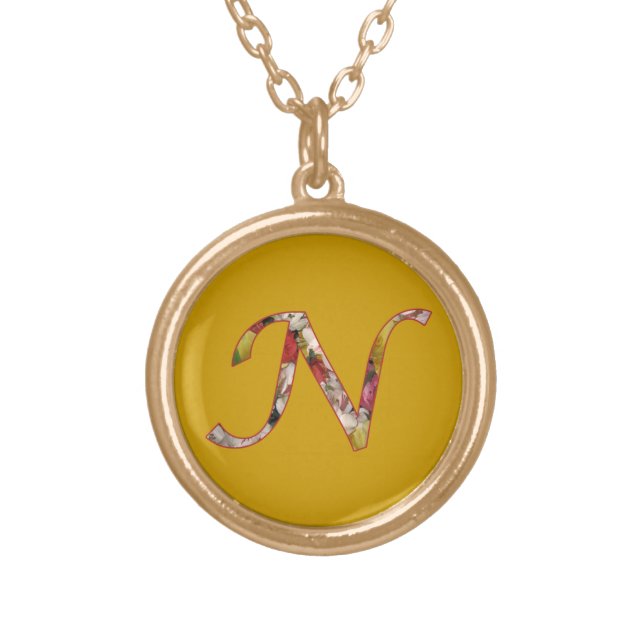 Monogram N Floral Design Necklace (Front)