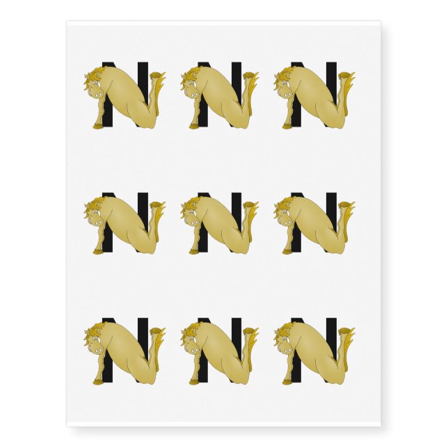 Monogram N Funny Pony Personalised Temporary Tattoos (Front)