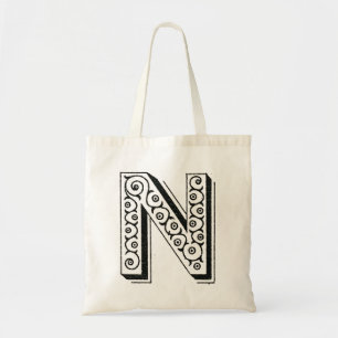 Monogram N, Letter N, Alphabet N, Black and White Tote Bag